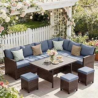 Wisteria Lane 7 Piece Patio Furniture Set, High Curved Back Wicker Sectional