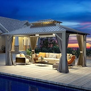 12'x14' Hardtop Gazebo, Double Roof Galvanized Steel, Aluminum Frame with Curtains & Netting