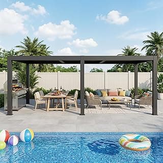 10'x20' Outdoor Louvered Pergola, Aluminum with Adjustable Roof, Gazebo for Outdoor Deck