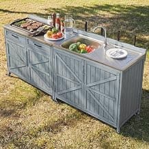 Merax 2 Piece Modular Outdoor Kitchen Series- Kitchen Grill Cart w/Stainless Steel Sink, Wood Rolling BBQ Prep Table