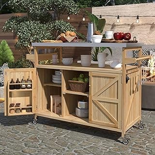 50.25" Grill Cart with Stainless Steel Tabletop, Outdoor Storage Cabinet for BBQ