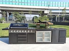 Modular 3 Piece Island Electric and Gas BBQ Outdoor Black Stainless Steel Grill Kitchen