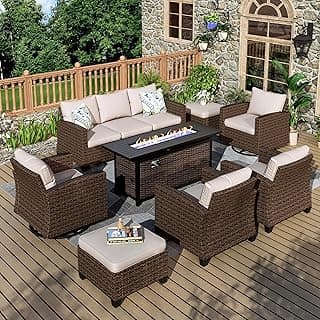 Swivel Glider Patio Furniture Set, 8 Pcs Wicker Outdoor Conversation Set